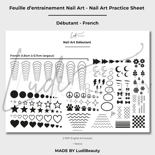 Feuille d'entrainement Nail Art pour French Nail - Pochoirs Débutant Nail Art - Planches de motifs pour débutants pour ongles